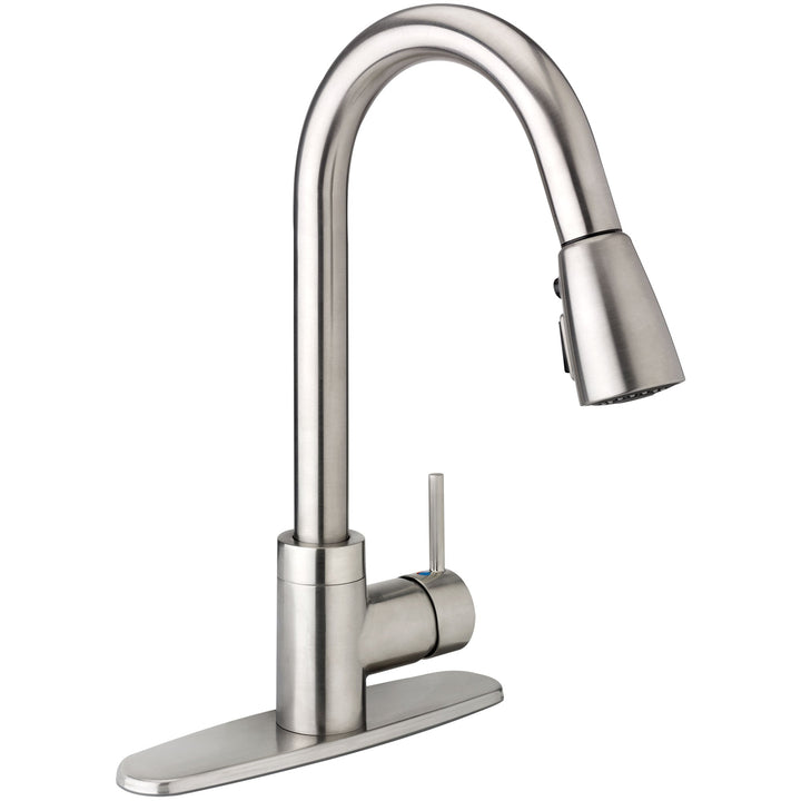 Keeney Urbania Brushed Nickel Single-Handle Deck-Mount Pull-Down Kitchen Faucet with Deck Plate