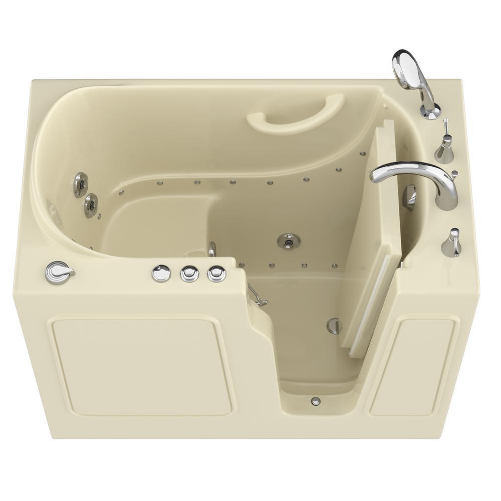 HD Series 53 in. Left Drain Quick Fill Walk-In Whirlpool and Air Bath Tub with Powered Fast Drain in Biscuit - Super Arbor