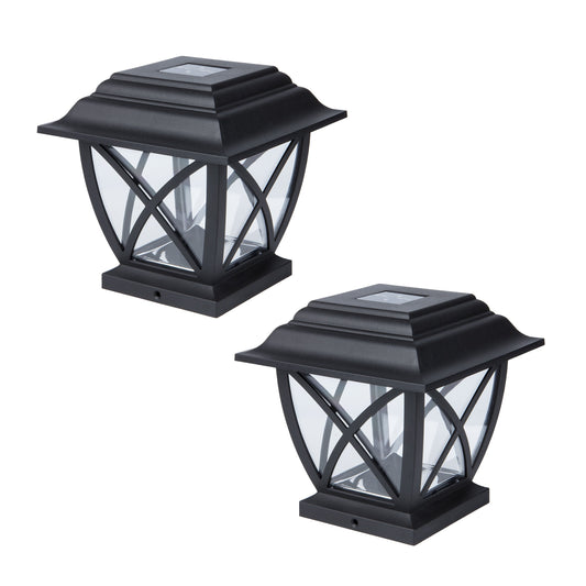 Harbor Breeze 4-in x 4-in 2-Pack 5-Lumen Black Solar LED Outdoor Post Cap Light (3500 K)
