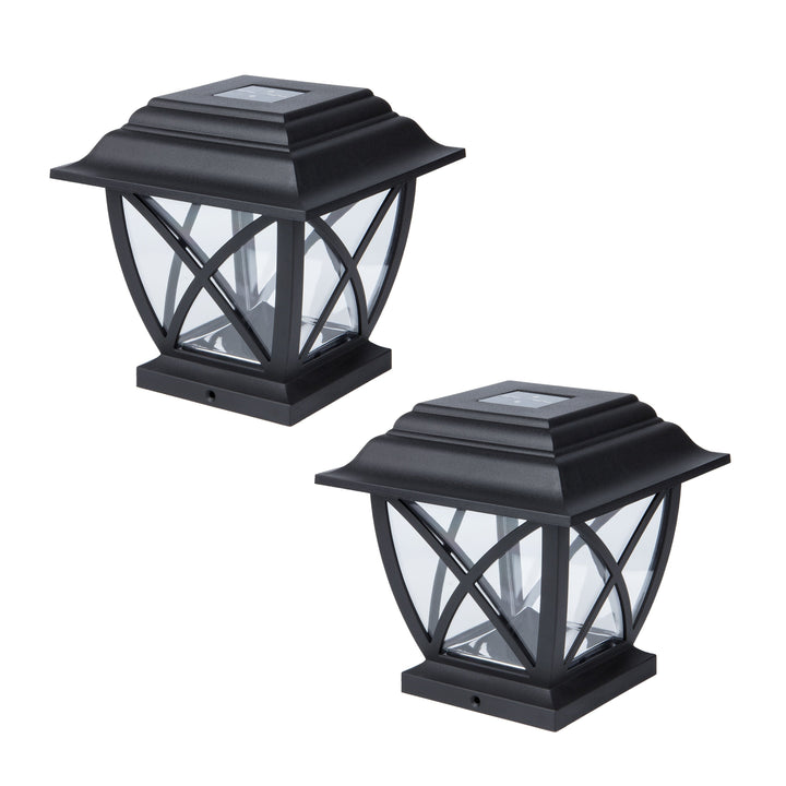 Harbor Breeze 4-in x 4-in 2-Pack 5-Lumen Black Solar LED Outdoor Post Cap Light (3500 K)