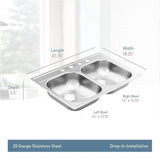 1800 Series Stainless Steel 33 in. 4-Hole Double Bowl Drop-In Kitchen Sink with 8 in. Depth