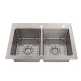 Tight Radius Stainless Steel 33 in. 18-Gauge Double Bowl Dual Mount Tight Radius Kitchen Sink with Grids and Strainers - Super Arbor