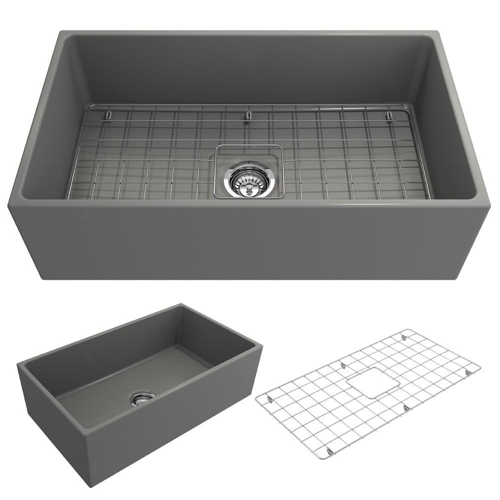 Contempo Farmhouse Apron Front Fireclay 27 in. Single Bowl Kitchen Sink with Bottom Grid and Strainer in White - Super Arbor