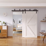 12 ft./144 in. Powder Coated Black Heavy-Duty Bypass Double Door Sliding Barn Door Hardware Classic Design Roller - Super Arbor