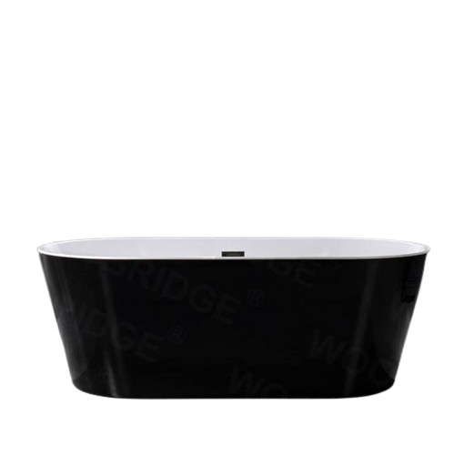 WOODBRIDGE Piscataway 67 in. Acrylic FlatBottom Double-Ended Freestanding Bathtub with Matte Black Overflow and Drain, Black