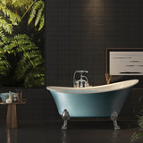 60 in. Fiberglass Double Slipper Clawfoot Non-Whirlpool Bathtub in Glossy Red & White Marble In Matte Lichen Green - Super Arbor