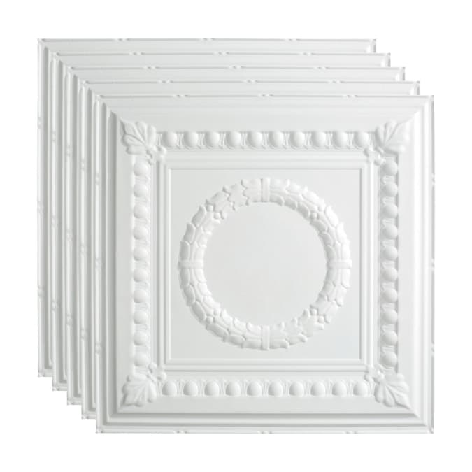 Fasade 2-ft x 2-ft Rosette Matte White PVC Drop Ceiling Tile (5-Pack, 20-sq ft / Case)