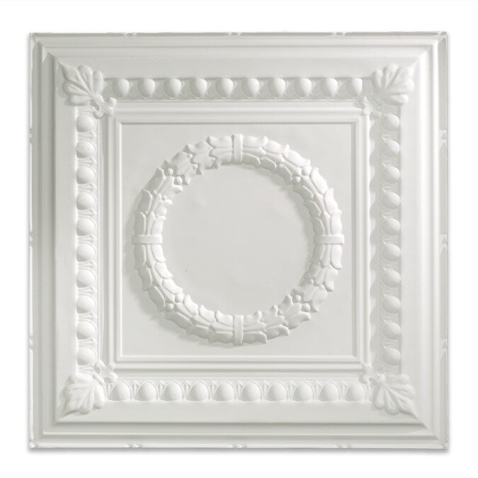 Fasade 2-ft x 2-ft Rosette Matte White PVC Drop Ceiling Tile (5-Pack, 20-sq ft / Case)
