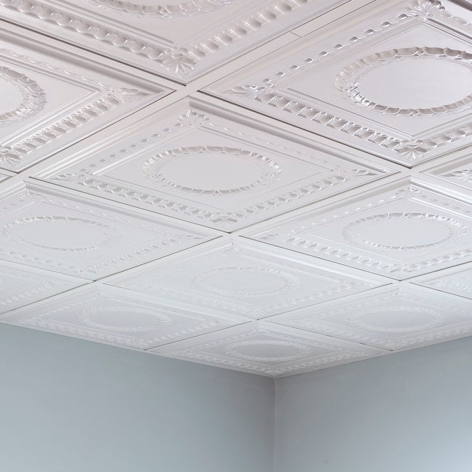 Fasade 2-ft x 2-ft Rosette Matte White PVC Drop Ceiling Tile (5-Pack, 20-sq ft / Case)
