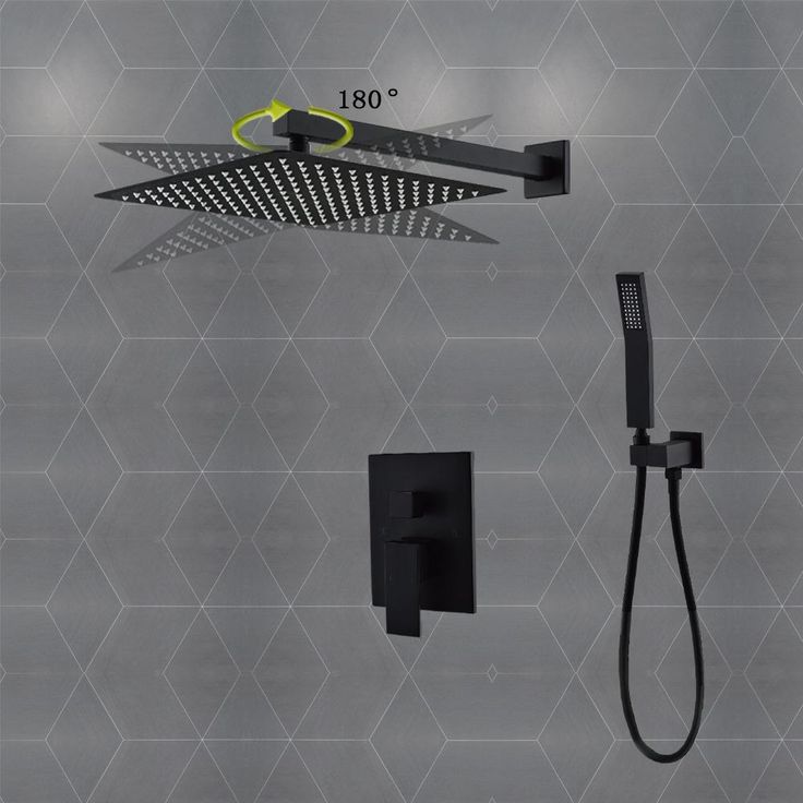 1-Spray Square High Pressure Wall Bar Shower Kit Bathroom Shower System with Hand Shower in Black