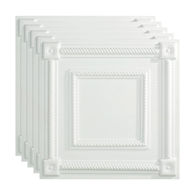Fasade 2-ft x 2-ft Coffer Gloss White PVC Drop Ceiling Tile (5-Pack, 20-sq ft / Case)
