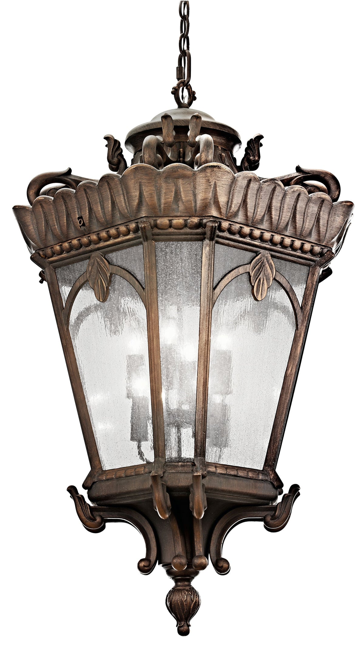 Kichler Tournai 8-Light Londonderry Traditional Seeded Glass Lantern Large Outdoor Hanging Pendant Light