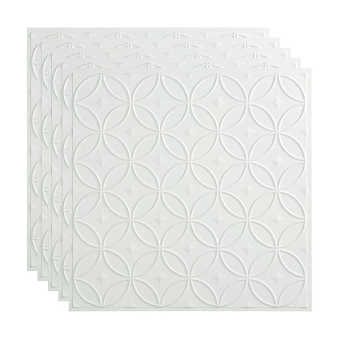 Fasade 2-ft x 2-ft Rings Gloss White PVC Drop Ceiling Tile (5-Pack, 20-sq ft / Case)