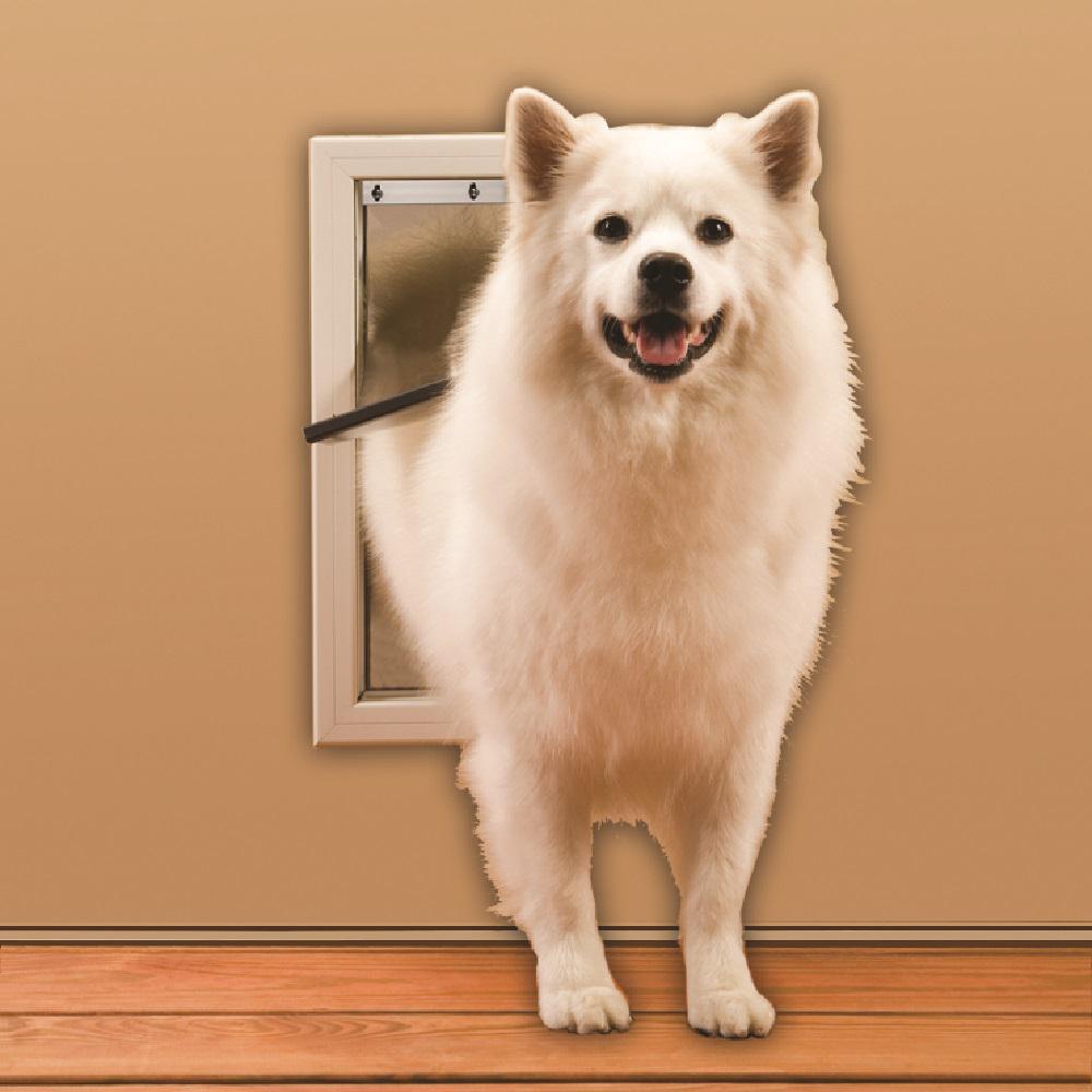 32 in. x 80 in. Internal Blinds Right-Hand Inswing 1/2-Lite Clear Primed Steel Prehung Front Door with Pet Door - Super Arbor