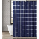 Printed Windowpane 72 in. White/Navy Shower Curtain - Super Arbor