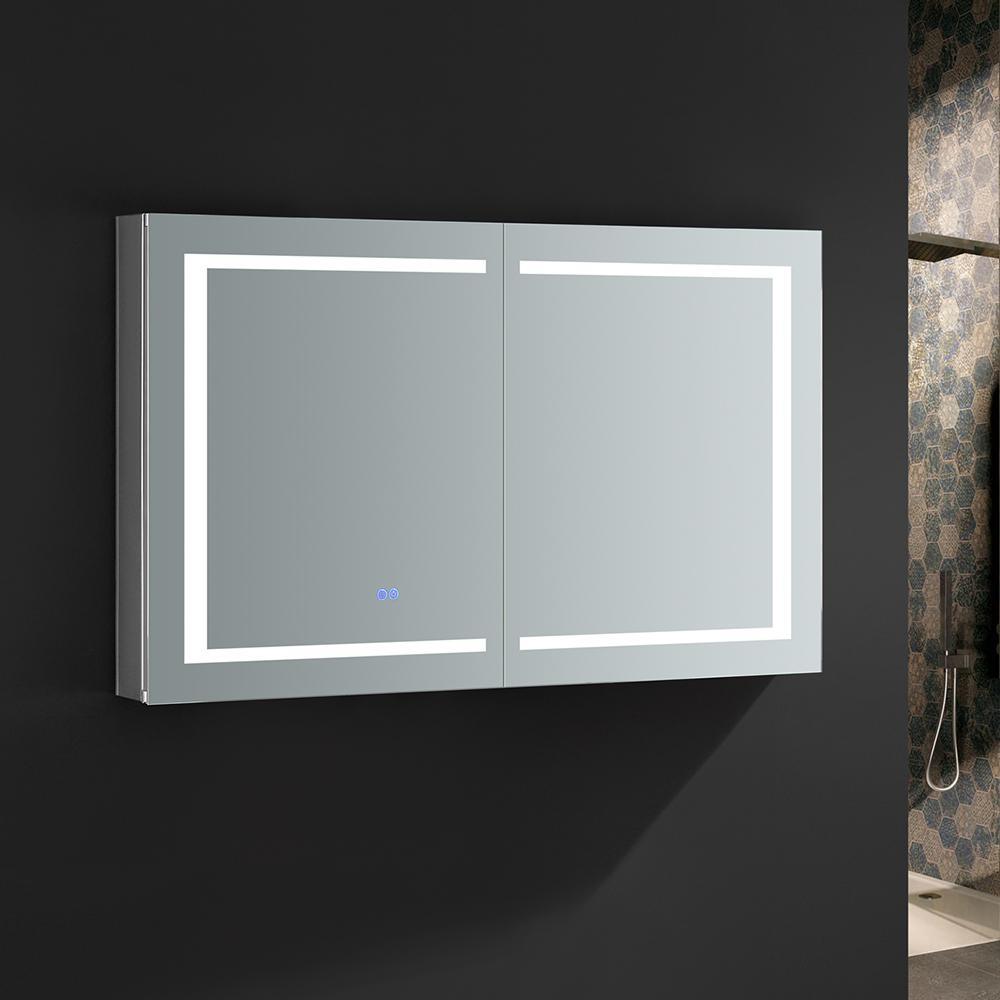 Spazio 48 in. W x 30 in. H Recessed or Surface Mount Medicine Cabinet with LED Lighting and Mirror Defogger - Super Arbor