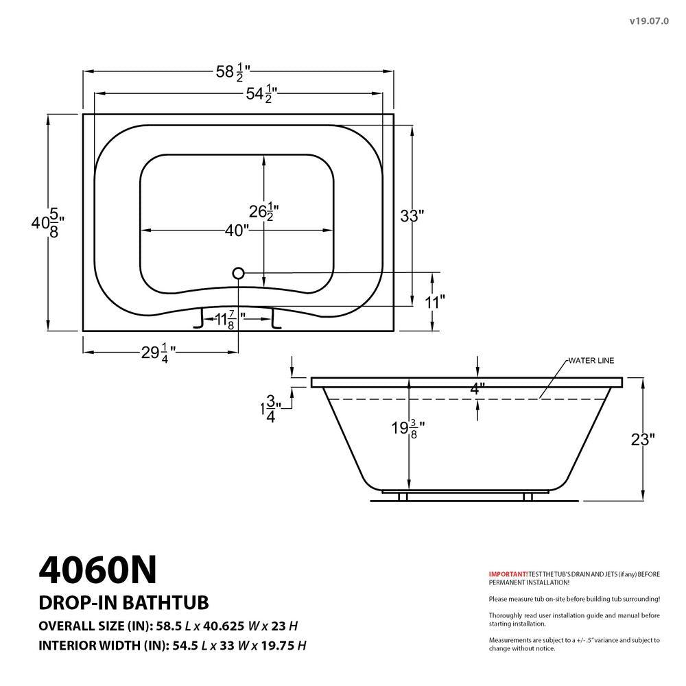 Rhode 5 ft. Rectangular Drop-in Whirlpool Bathtub in White - Super Arbor