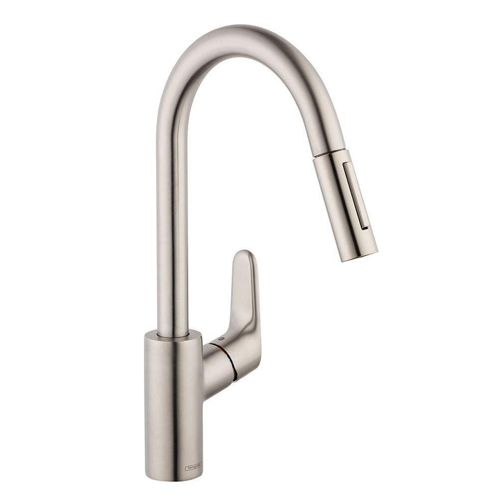 Focus Single-Handle Pull-Down Sprayer Kitchen Faucet in Steel Optik - Super Arbor