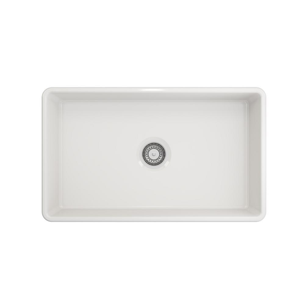 Classico Farmhouse Apron Front Fireclay 30 in. Single Bowl Kitchen Sink with Bottom Grid and Strainer in White - Super Arbor