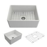 Classico Farmhouse Apron Front Fireclay 30 in. Single Bowl Kitchen Sink with Bottom Grid and Strainer in White - Super Arbor