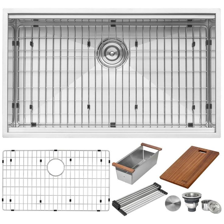 32 in. Single Bowl Undermount 16-Gauge Stainless Steel Ledge Kitchen Sink with Sliding Accessories