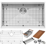 32 in. Single Bowl Undermount 16-Gauge Stainless Steel Ledge Kitchen Sink with Sliding Accessories