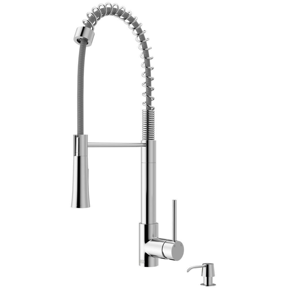 Laurelton Single-Handle Pull-Down Sprayer Kitchen Faucet with Soap Dispenser in Stainless Steel - Super Arbor