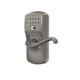 Schlage Plymouth Bright Brass Keypad Lever with Flair Lever Featuring Flex-Lock
