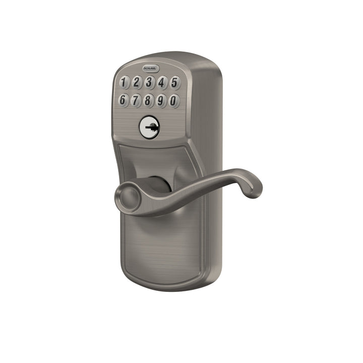 Schlage Plymouth Bright Brass Keypad Lever with Flair Lever Featuring Flex-Lock