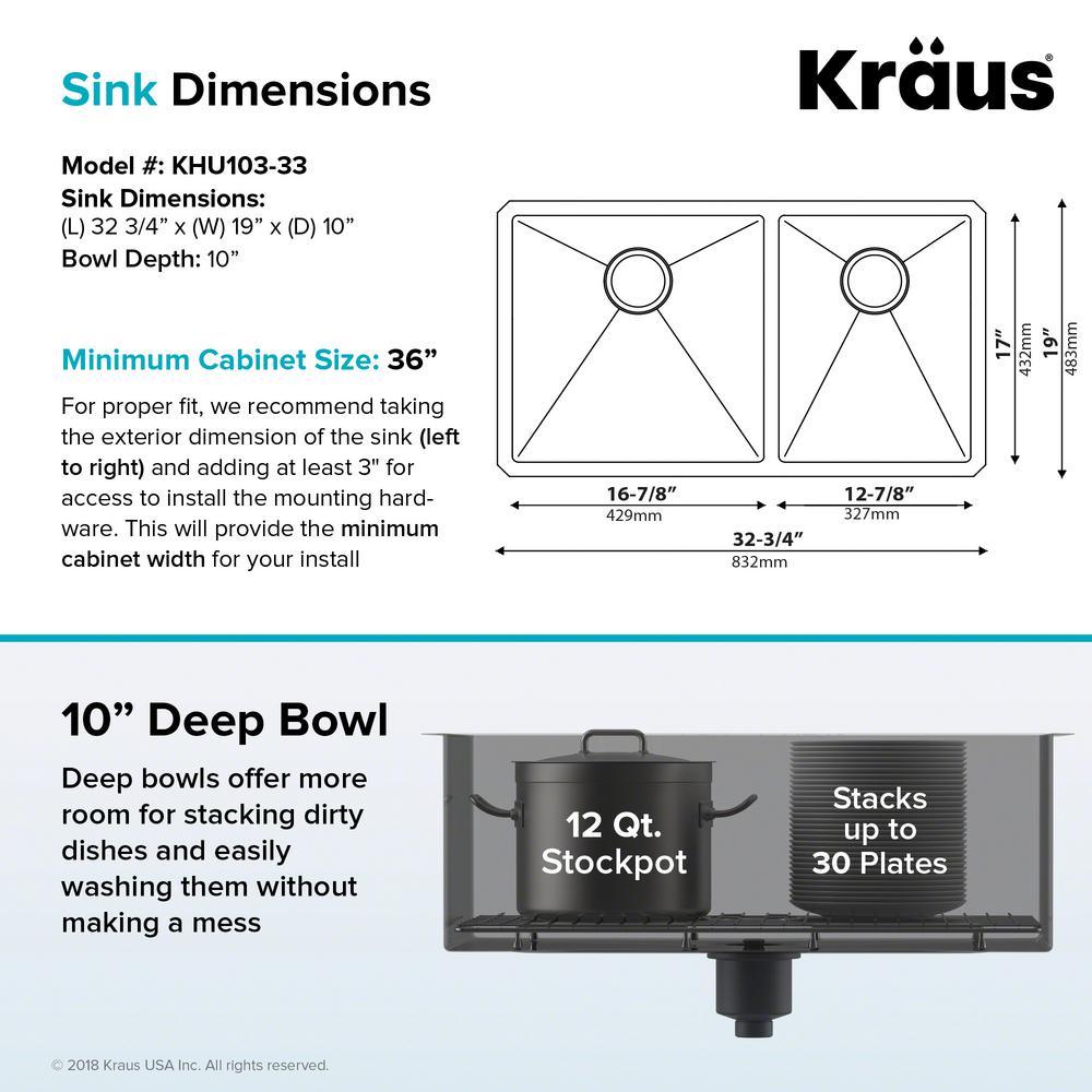 Standart PRO 33in. 16 Gauge Undermount 60/40 Double Bowl Stainless Steel Kitchen Sink - Super Arbor