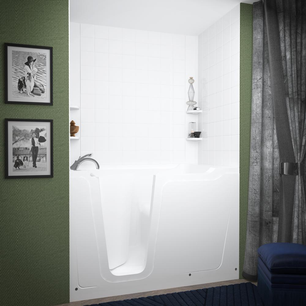 Rampart Nova Heated 5 ft. Walk-in Whirlpool Bathtub with 6 in. Tile Easy Up Adhesive Wall Surround in White - Super Arbor