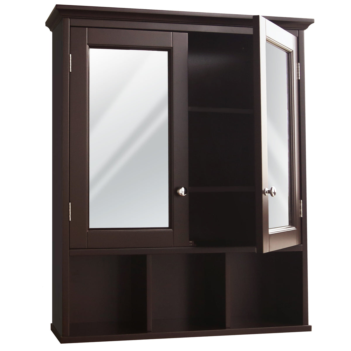 VEIKOUS 24.8-in x 30.3-in Surface Mount Brown Mirrored Medicine Cabinet