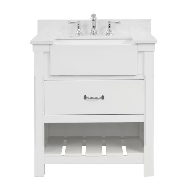 allen + roth Briar 30-in Carrara White Farmhouse Single Sink Bathroom Vanity with White Engineered Marble Top