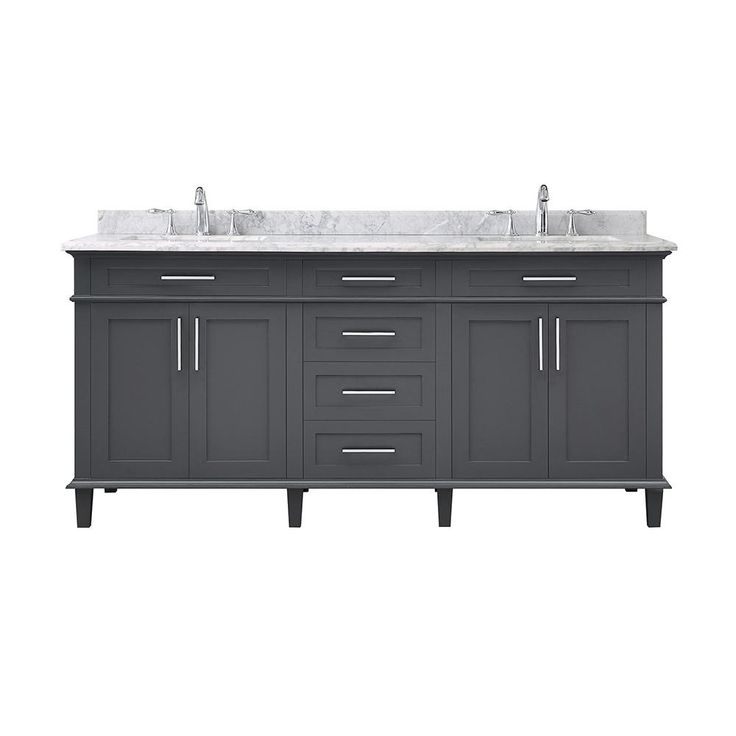 Sonoma 72 in. W x 22 in. D Vanity in Dark Charcoal with Vanity Top in Carrara with White Basins