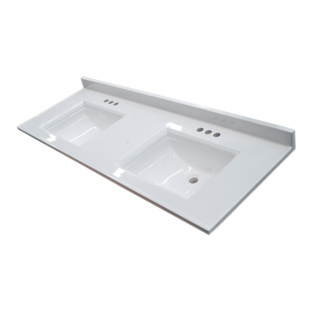 Camilla 61 in. Cultured Marble Vanity Top in Solid White with Double Basin - Super Arbor