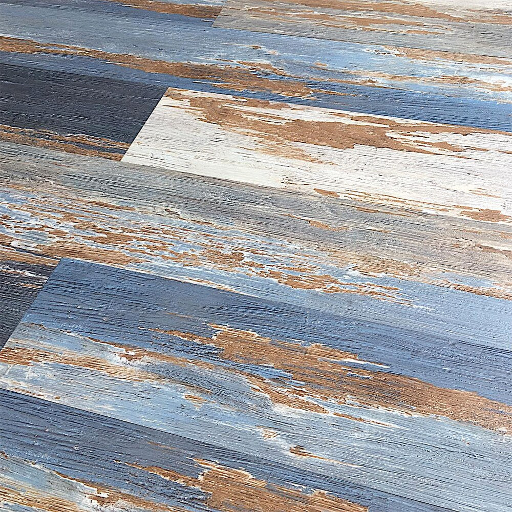 Deco Products COLORS Old Blue Sea Aged Painted Wood Luxury Vinyl Plank Sample, 6 in x 6 in, 8-mil Wear Layer