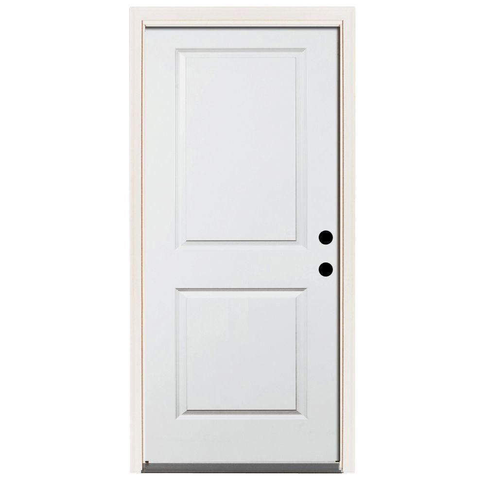 36 in. x 80 in. Premium 2-Panel Square Primed White Steel Prehung Front Door w/ 36 in. Right-Hand Inswing and 4 in. Wall - Super Arbor