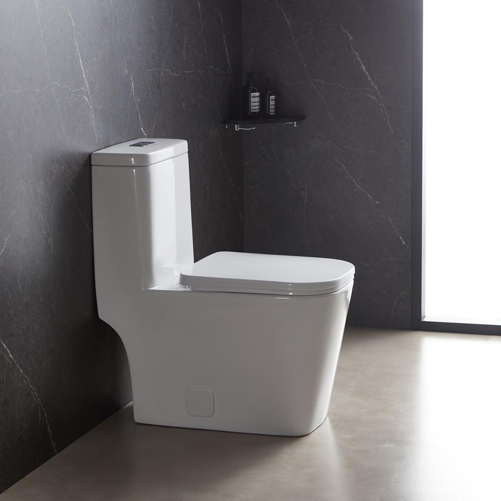Round Bowl One-Piece Dual Flush 1.28 GPF/0.88 GPF High Efficiency Skirted All-in-One Toilet in White Seat Included - Super Arbor