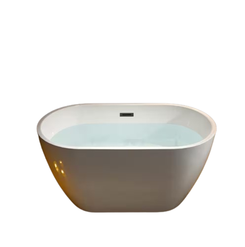 WOODBRIDGE 48 in. Acrylic Flatbottom Freestanding Bathtub in White with Matte Black Drain and Overflow