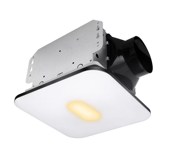 1390N1 Series Decorative Black Fan Speed 90 CFM Ceiling Bathroom Exhaust Fan with 18-Watt Dimmable 3CCT LED Light Square