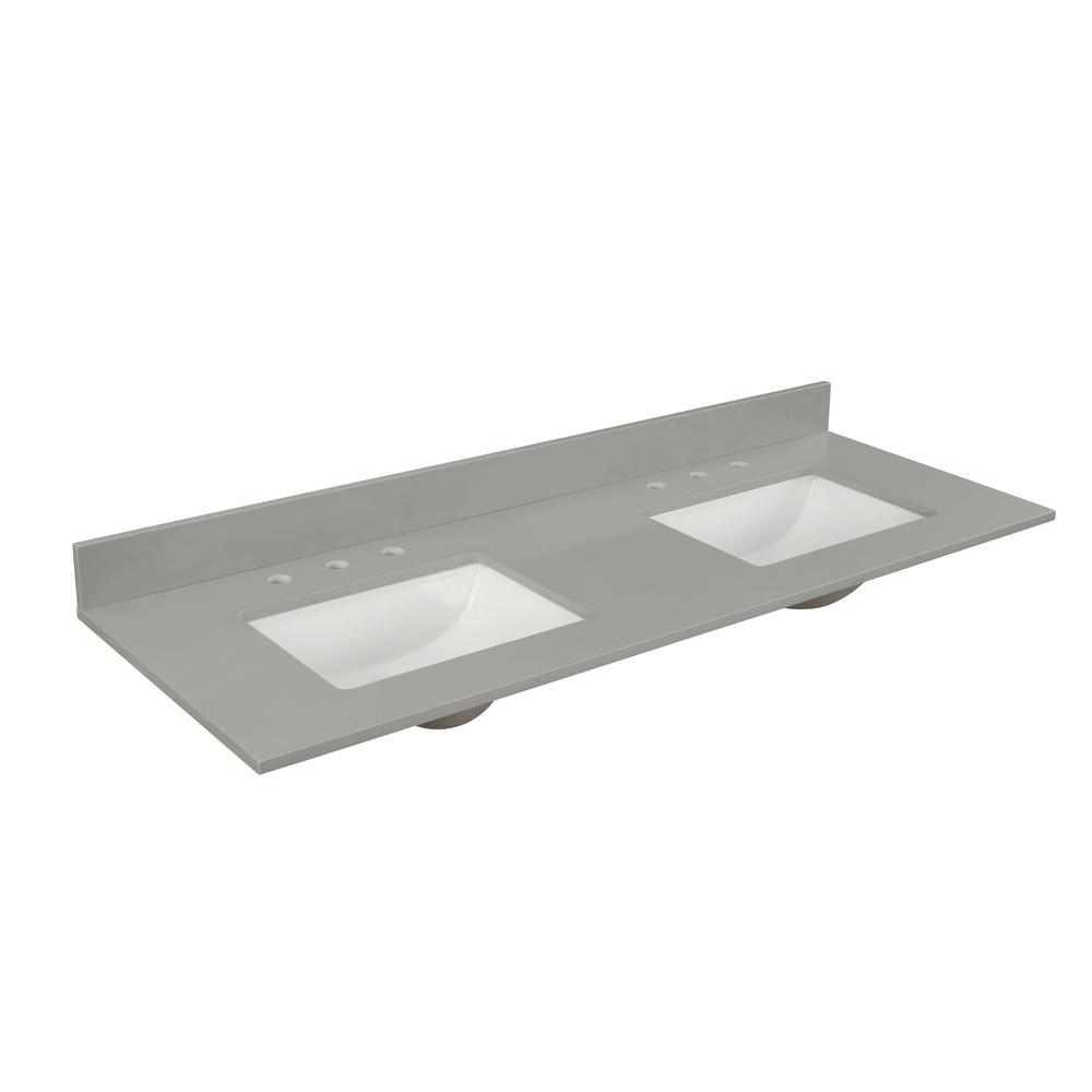 73 in. W x 22 in. D x 0.75 in. H Quartz Vanity Top in Earth Gray with White Basins - Super Arbor