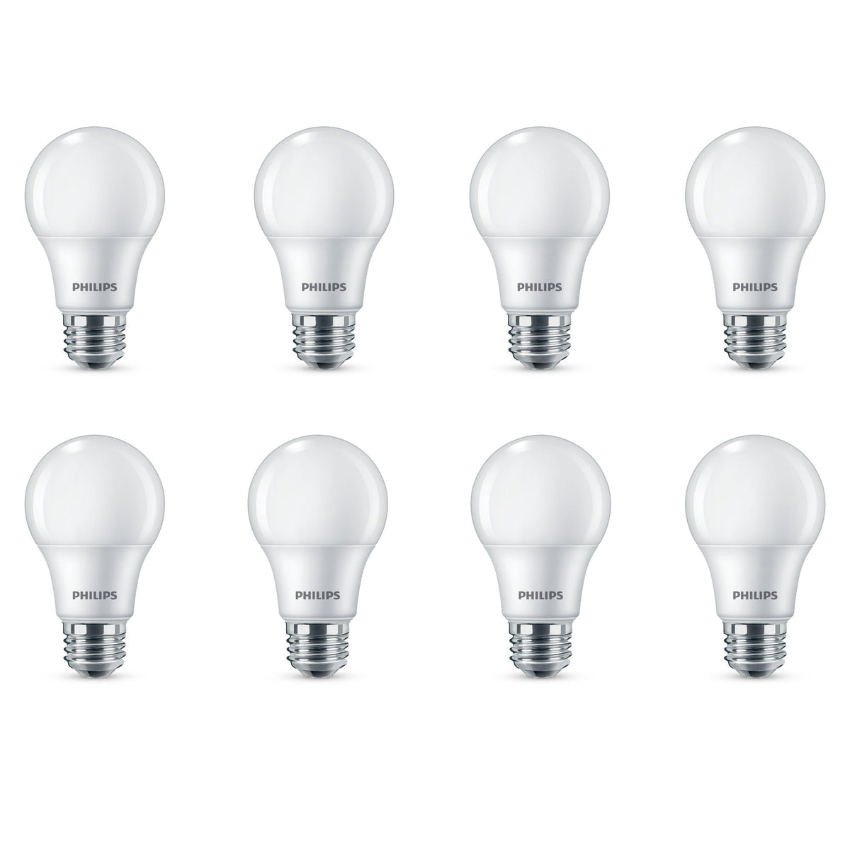 Philips 60-Watt Equivalent A19 Non-Dimmable Frosted LED Light Bulb, Soft White 2700K, E26 Base (8-Pack)