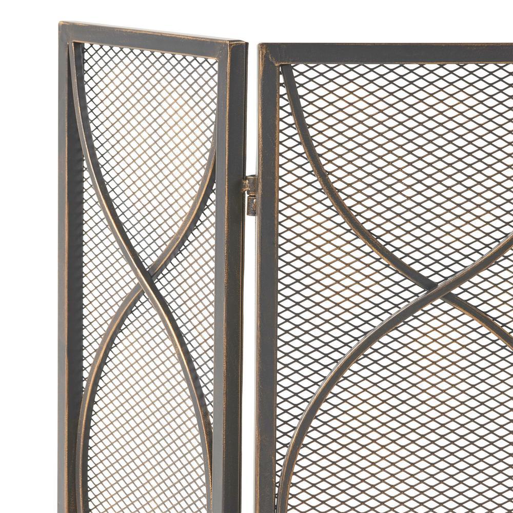 Pleasants Modern Black and Gold Three Panel Iron Fire Screen - Super Arbor
