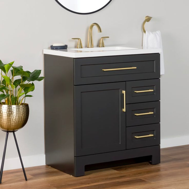Style Selections Cauley 30-in Black Single Sink Bathroom Vanity with White Cultured Marble Top