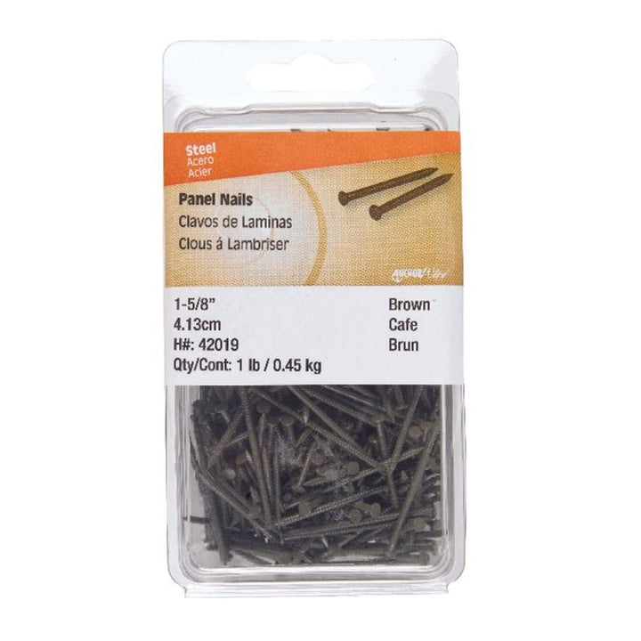 Hillman 1-5/8 in. Panel Steel Nails, Flat Head, Brown – 1 lb Pack