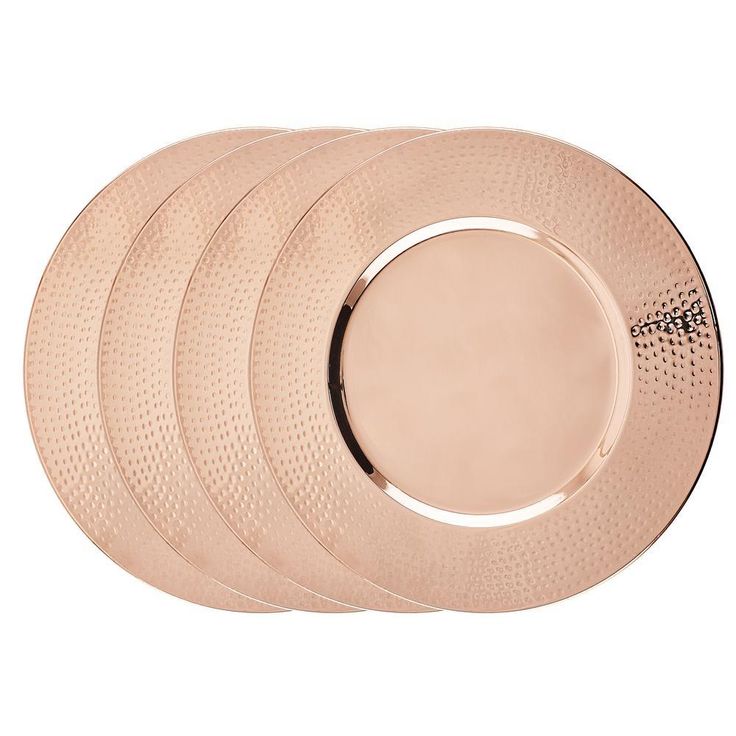 16 in. Decor Copper Charger Plate - Hammered Rim (Set of 4)