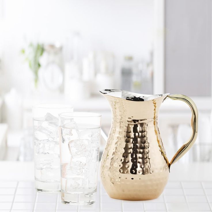 1.5 Qt. Decor Copper Hammered Water Pitcher in Brass Ice Guard and Handle
