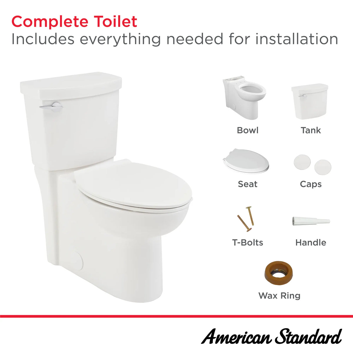 American Standard Clean White WaterSense Elongated Chair Height 2-Piece Toilet, 12-in Rough-In, 1.28 GPF, Includes Seat