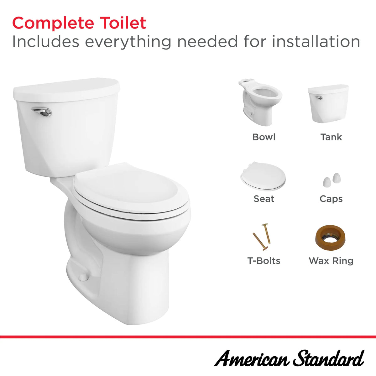 American Standard Mainstream White WaterSense Round Chair Height 2-Piece Toilet, 12-in Rough-In