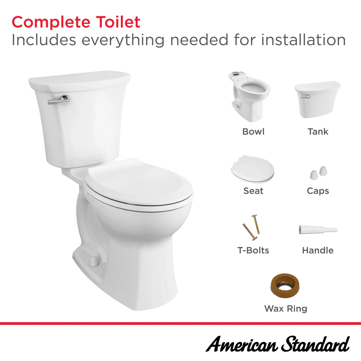 American Standard Edgemere White WaterSense Round Chair-Height 2-Piece Toilet, 12-in Rough-In, 1.28 GPF, Model 765BA101.020